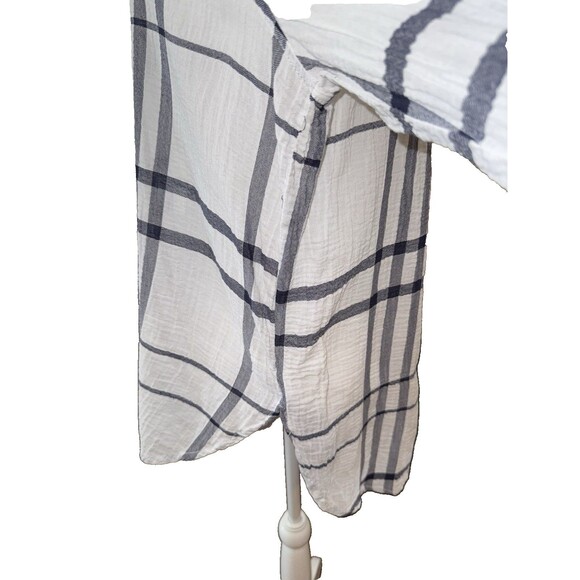 Liverpool Blue White Plaid Split Neck Long Sleeve Lightweight Blouse Size L - Picture 4 of 16